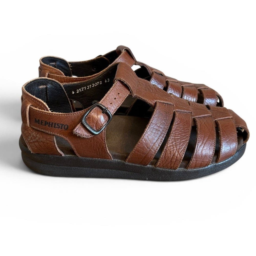 Mephisto Sam Brown Leather Fisherman Sandals Mens 43 4X Shock Absorbing France
